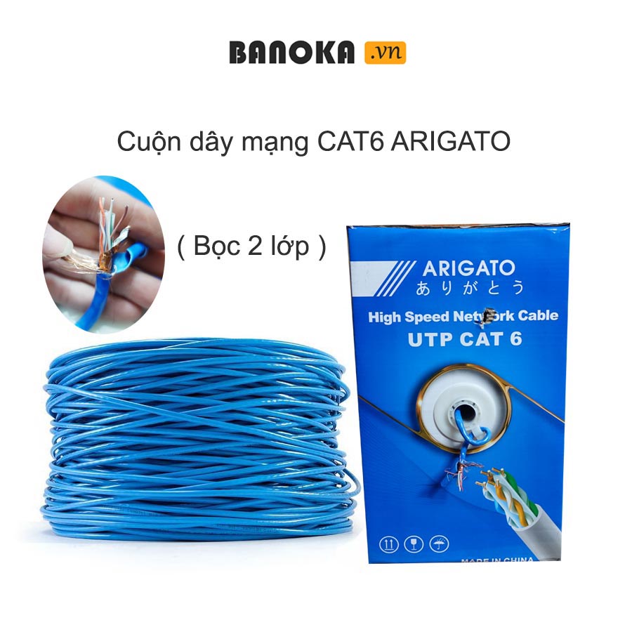 Cuộn dây cáp mạng 305m Arigato Cat6 bọc bạc 2 lớp